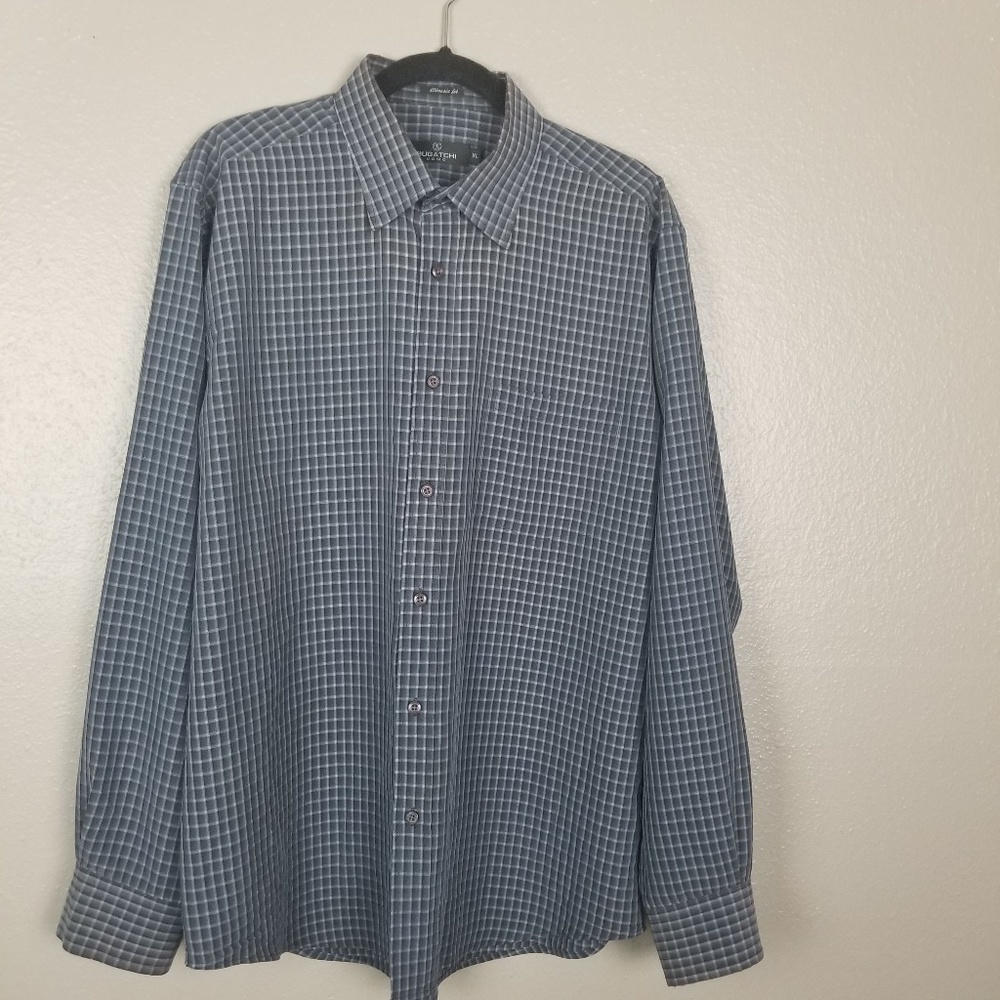 Bugatchi Dark Gray Check Long Sleeve Shirt XL